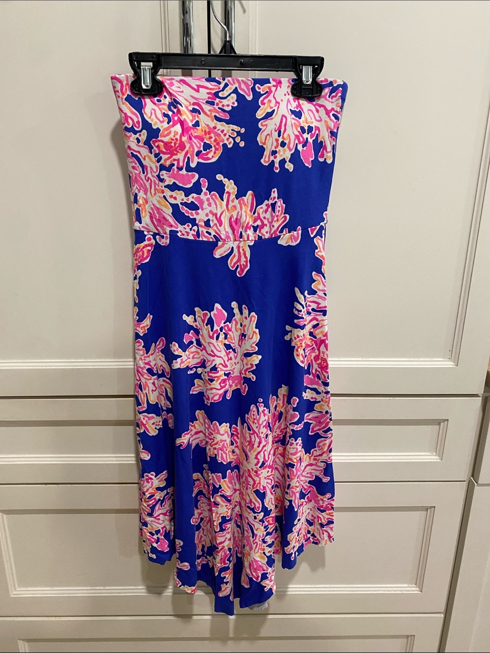 Lilly Pulitzer Royal Blue Midi Skirt with Pink and Cream Floral